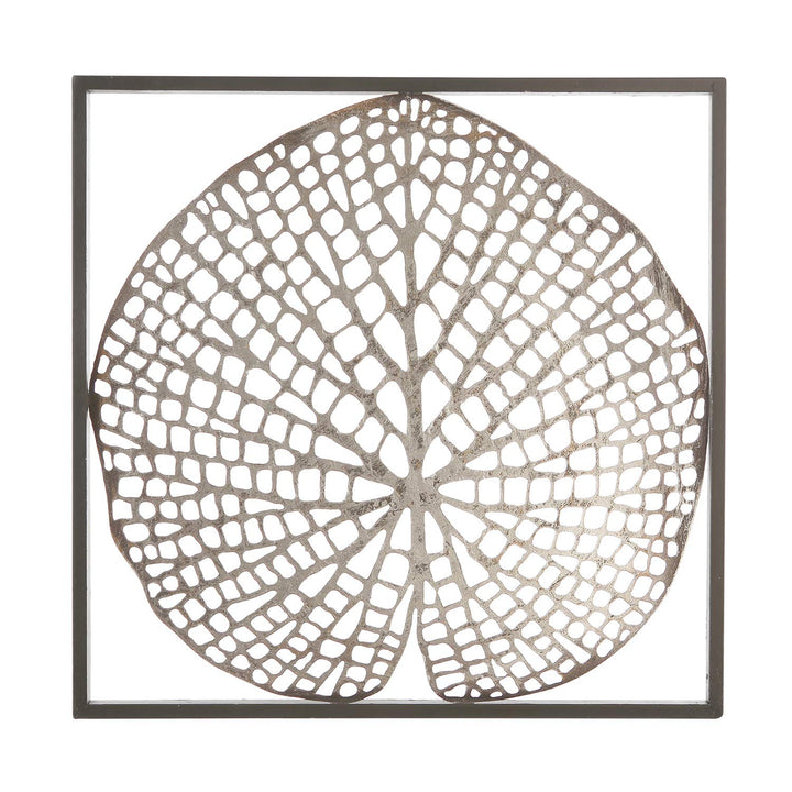 Casablanca - Wand-Deko Leaf aus Metall - antik Silber in dunkelbraunem Rahmen 1 silbernes Blatt