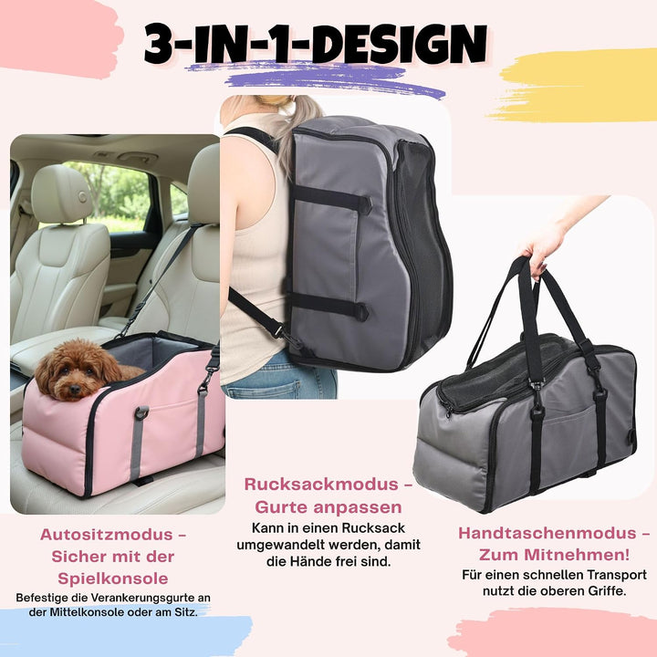 SOLDAY 3-in-1 Auto Hundeautositz Mittelkonsole Mit Sicherheitsleine grau | Bis 6 kg Für Haustiere Au