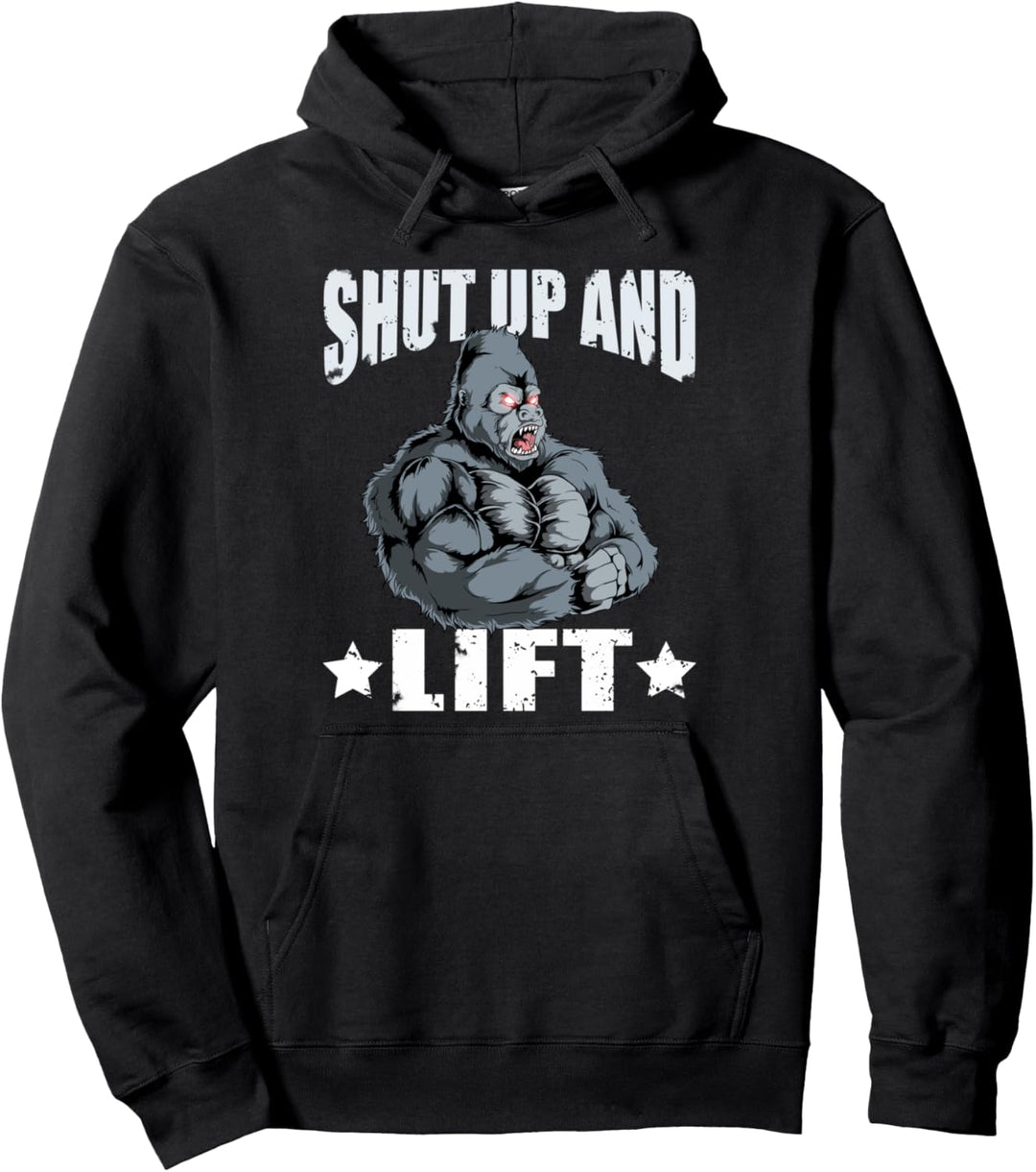 Gorilla Powerlifter Strongman Halt die Klappe und heben Sie Workout Affe Pullover Hoodie