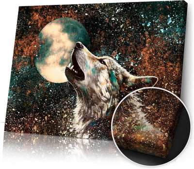 Artmazing | Wolf Bild Bunt | Bild Wolf Mond auf Leinwand | Wolfsbilder Modern | Bilder Wohnzimmer gr