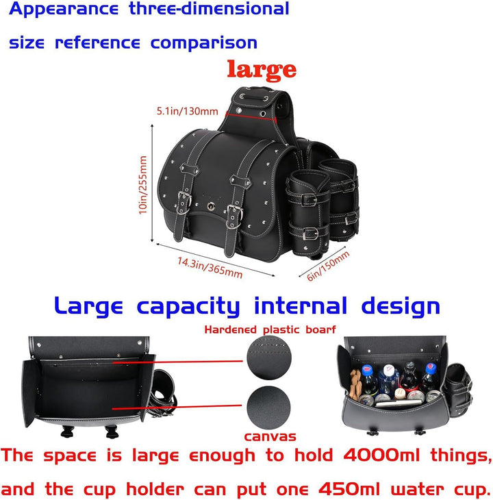 Hochdichtes Leder-Motorrad-Saddebags,Überwurftaschen, Gepäckträger,Seitentaschen mit Getränkehalter,
