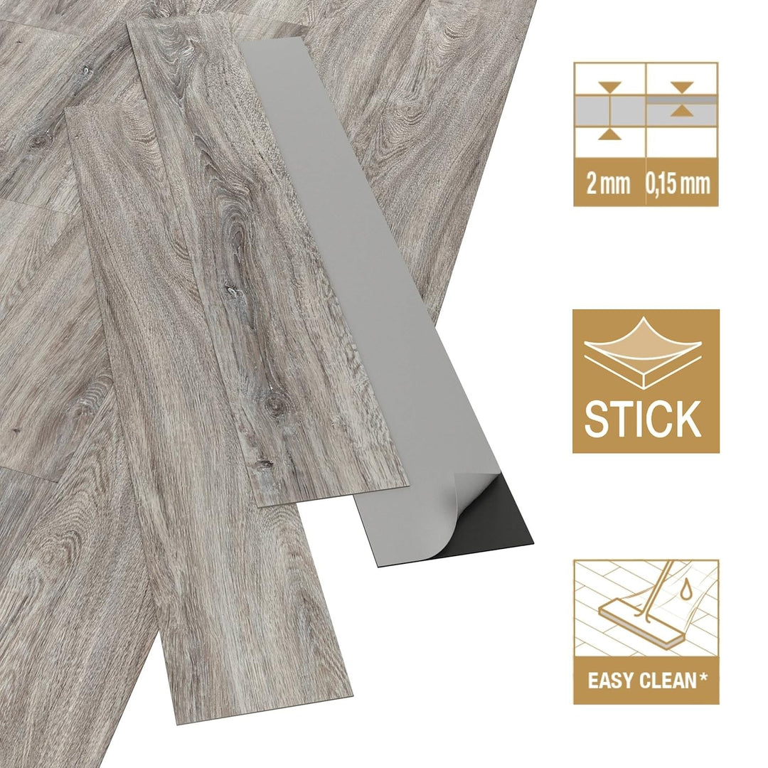 ARTENS - PVC Bodenbelag MAYUM - Selbstklebende Vinyl-Dielen - Vinylboden - Holz-Effekt - Hellgrau/Gr