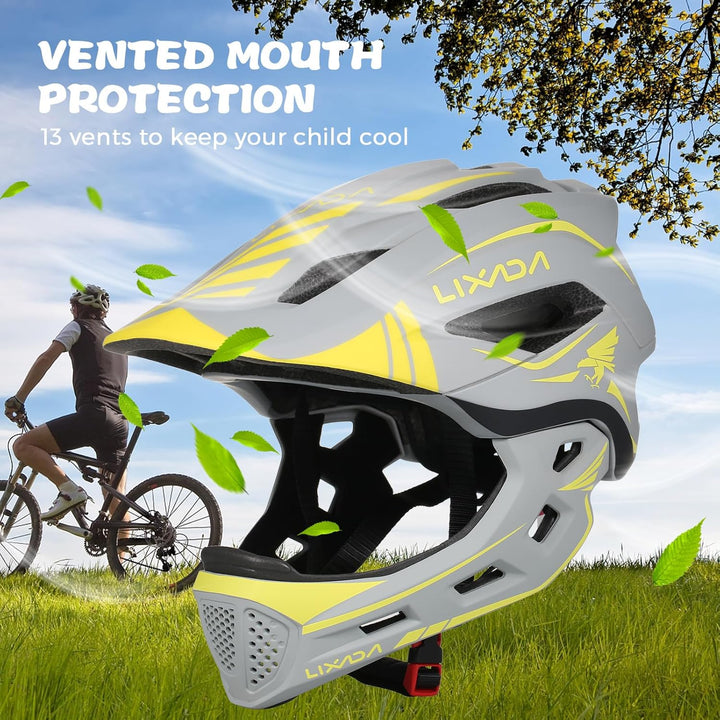 Lixada Fahrradhelm Kinder Helm Fullface Abnehmbar Unisex 52-58cm Children's Helmet 2-In-1 Integrated