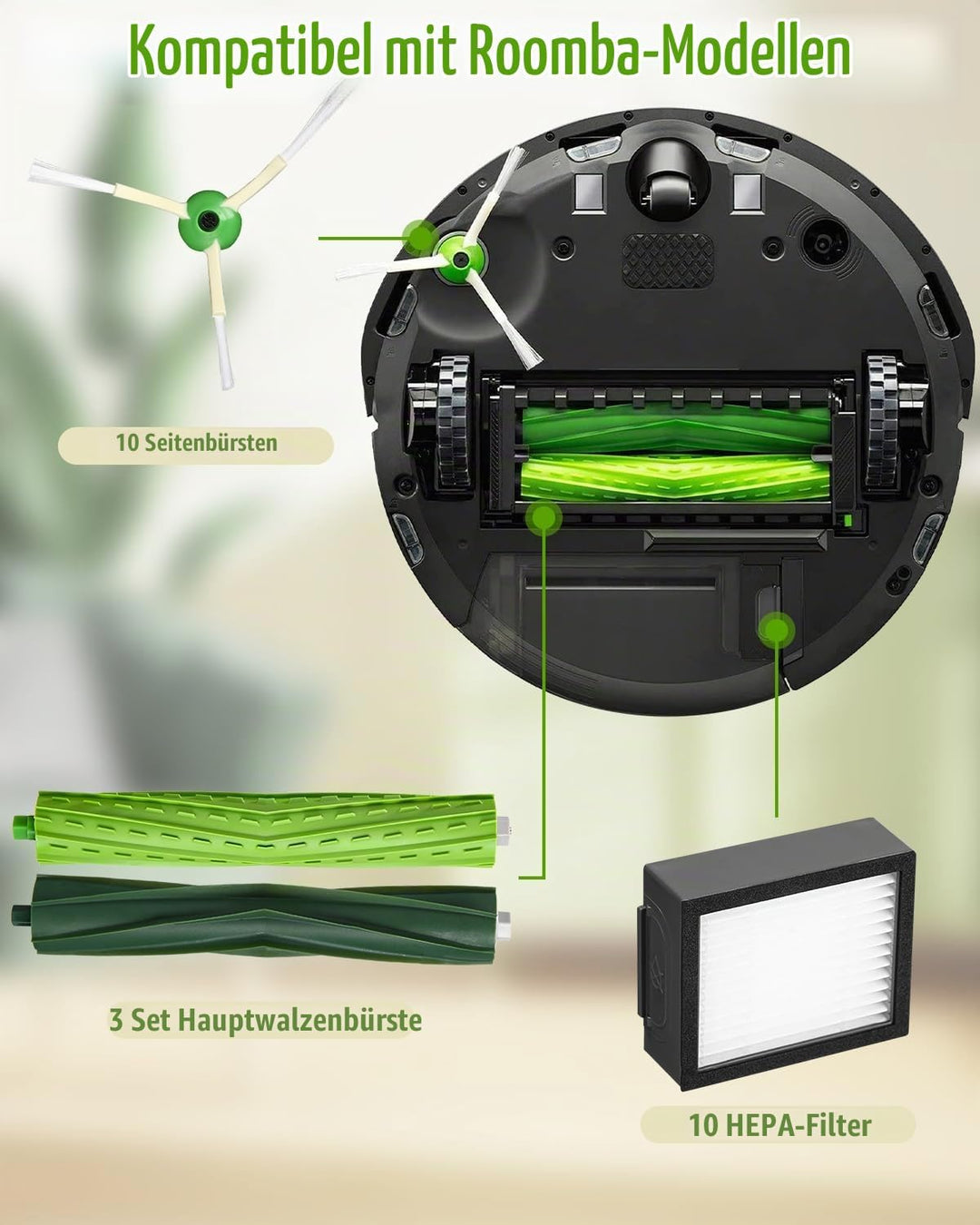 SOBEAU Zubehörset für iRobot Roomba i7 i7+ i3 i3+ i4 i4+ j7 j7+ i8 i8+ E5 E6 Staubsauger, Bürsten Er