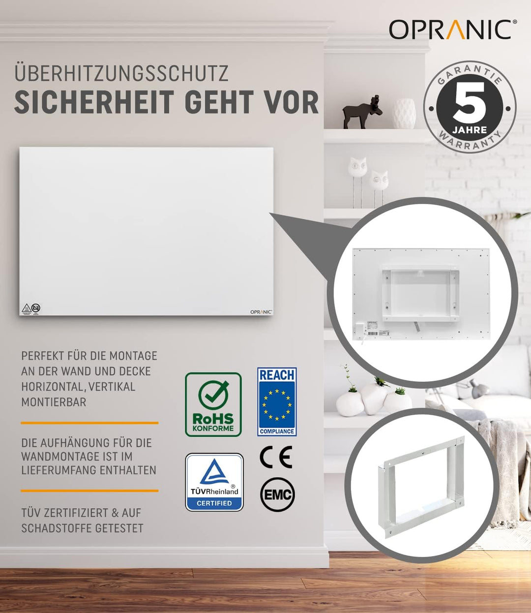 OPRANIC P5 Premium Infrarotheizung | 5 Jahre Garantie | Infrarot Wandheizung, Infrarotheizung Decken