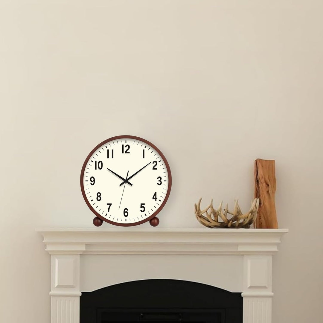 BVI BOOMERVIVI Tischuhr 21 cm, Holz Tischuhr ohne Ticken mit Lautlosem Uhrwerk, Batteriebetrieben, T