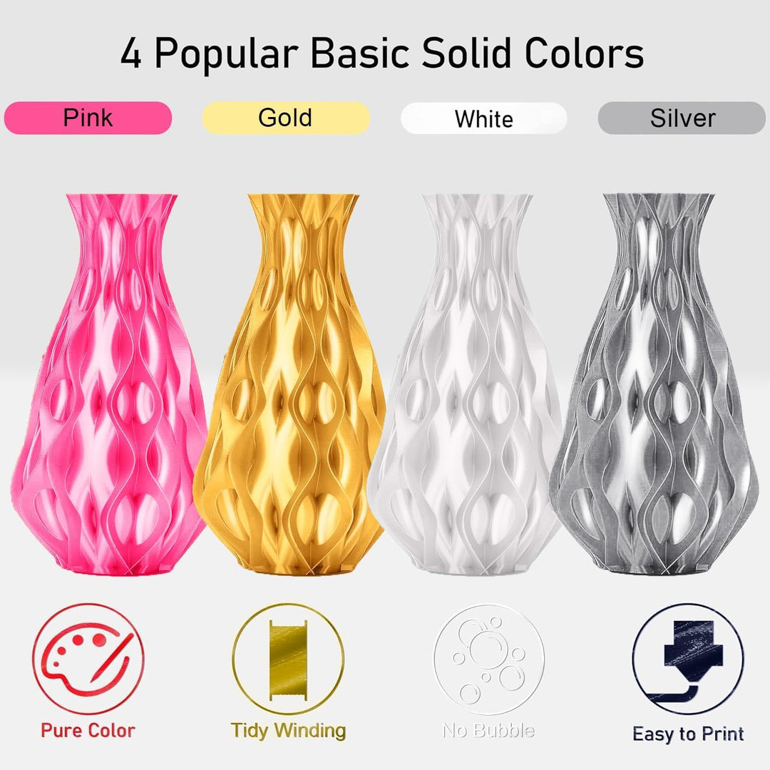 YOUSU 3D-Drucker Filament Bundle - Mehrfarbiges PLA 1,75mm Seidenglanz 4 Farben (Gold, Silber, Rosa,