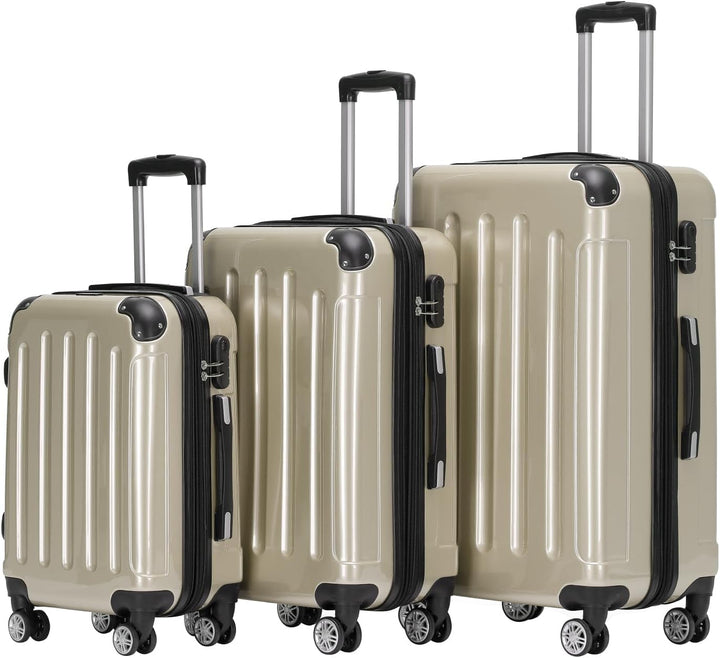 BEIBYE Hartschalen Koffer Trolley Rollkoffer Reisekoffer 4 Zwillingsrollen Polycabonat (Champagner,