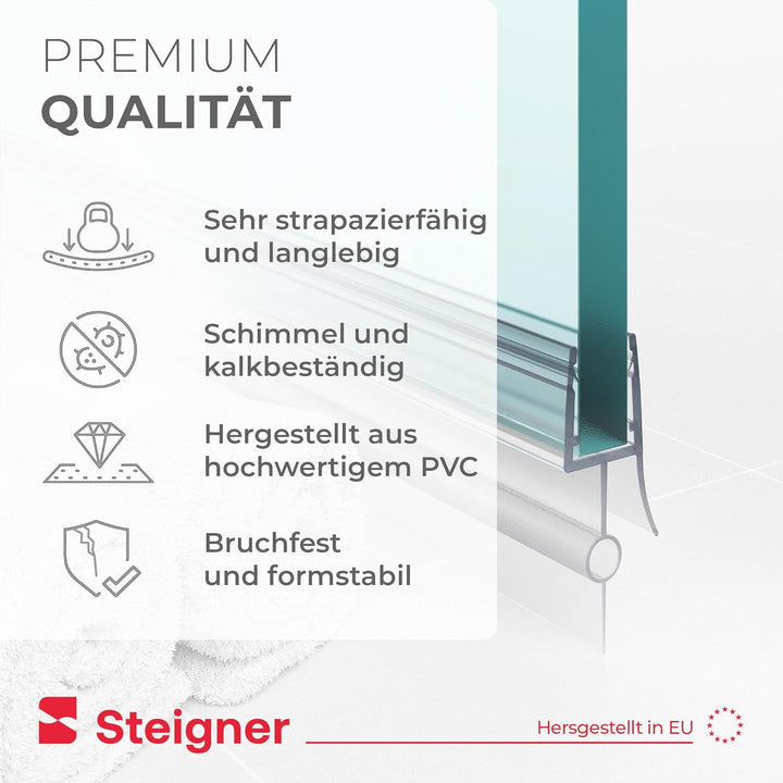 STEIGNER Duschdichtung, 120cm, Glasstärke 7/8 mm, Gerade PVC Ersatzdichtung für Dusche, UK22-08 Stär
