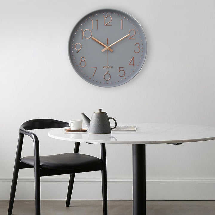 HZDHCLH 30cm geräuschlosem funkuhr wanduhr, digital Gross, für Wohnzimmer, Küche (graues Gold), Grau