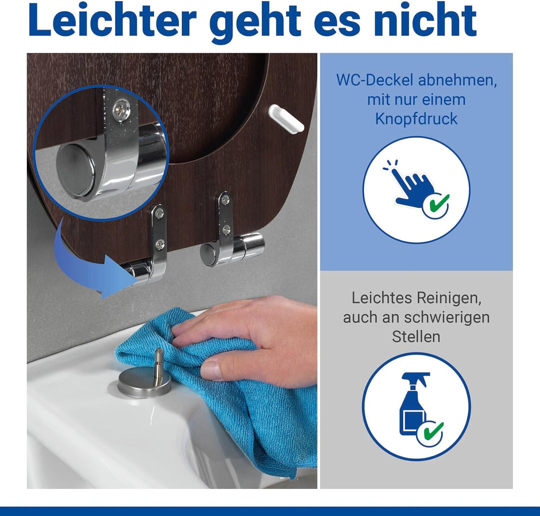 WENKO WC-Sitz Wenge, Toilettensitz mit Absenkautomatik in Holz-Optik, WC-Deckel für sanftes Deckelsc