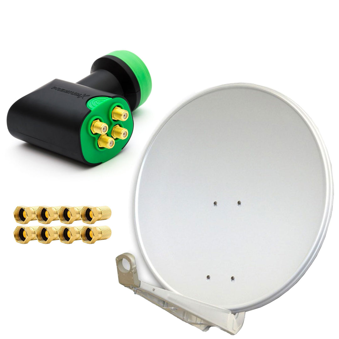Premium X Deluxe SAT Anlage für 4 Empfänger 85cm Satellitenantenne ALU Hellgrau mit Green Diamond Qu