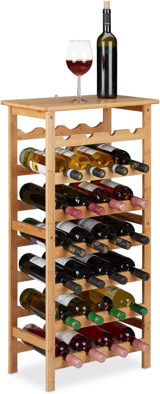 Relaxdays Weinregal Bambus, Getränkeregal für 28 Flaschen, HBT: 94 x 47 x 29 cm, Keller, Küche & Bar