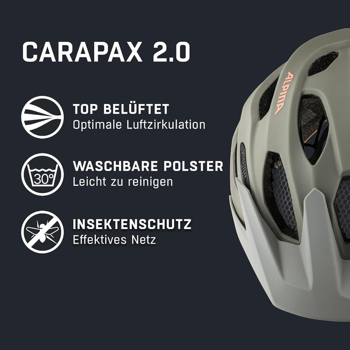 ALPINA CARAPAX 2.0 - Leichter, Stabiler & Komfortabler Fahrradhelm Mit Fliegennetz & Antibakterielle