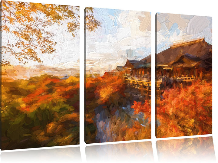 Pixxprint Majestätisches Japanisches Gebäude als Leinwandbild/Grösse: 3 Teilig (120x80 cm) cm/Wandbi