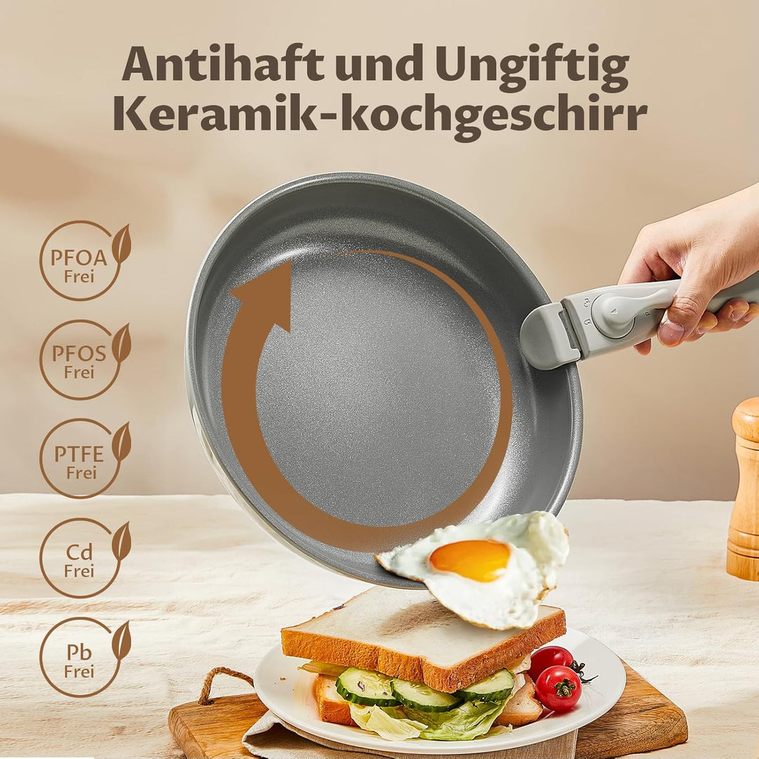 Topfset mit Abnehmbarer Griff, 7-Teilig Topf und Pfannenset, Keramik Antihaft Pfanne, Molekulare Ind