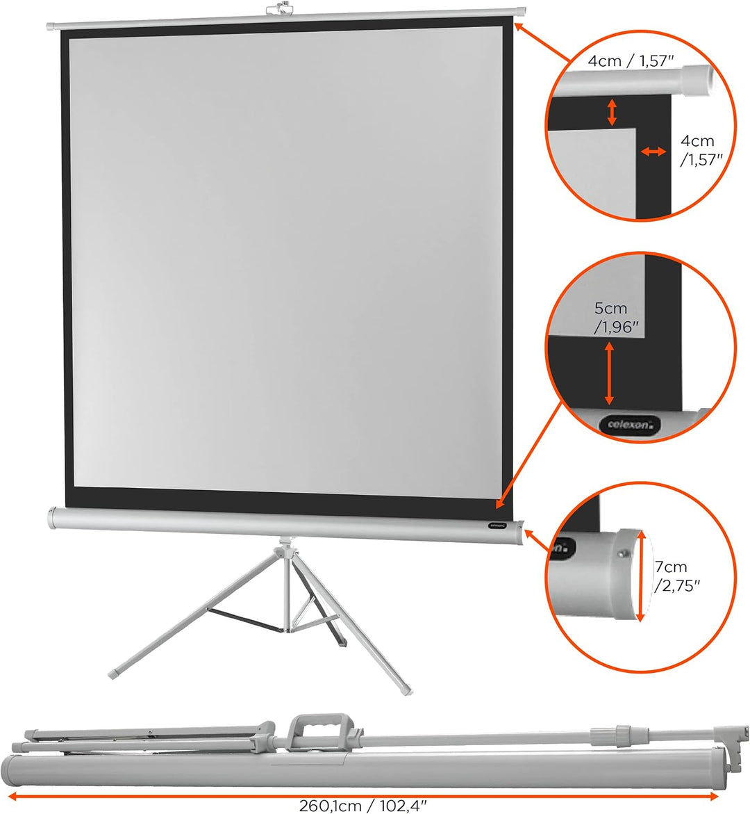 celexon tragbare Beamer-Leinwand mit vormontiertem Ständer Mobile Stativ-Leinwand mit Tragegriff Wei