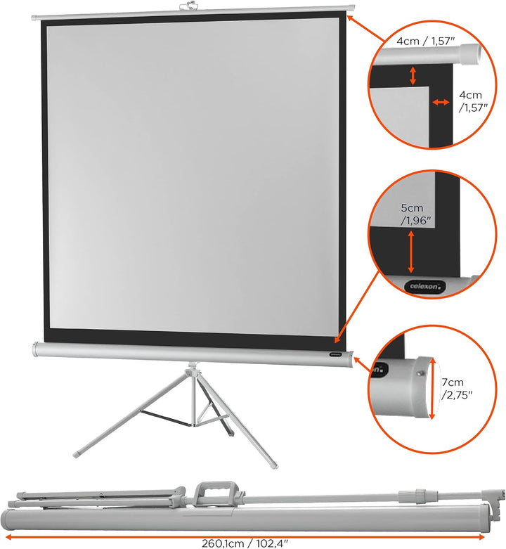celexon tragbare Beamer-Leinwand mit vormontiertem Ständer Mobile Stativ-Leinwand mit Tragegriff Wei