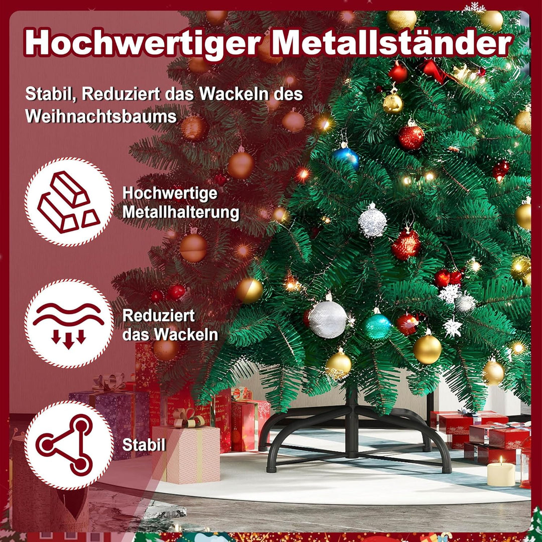 YRHome 150cm Grün PVC Künstlicher Weihnachtsbaum mit Beleuchtung - 180 Leuchten LED Christbaum Tanne