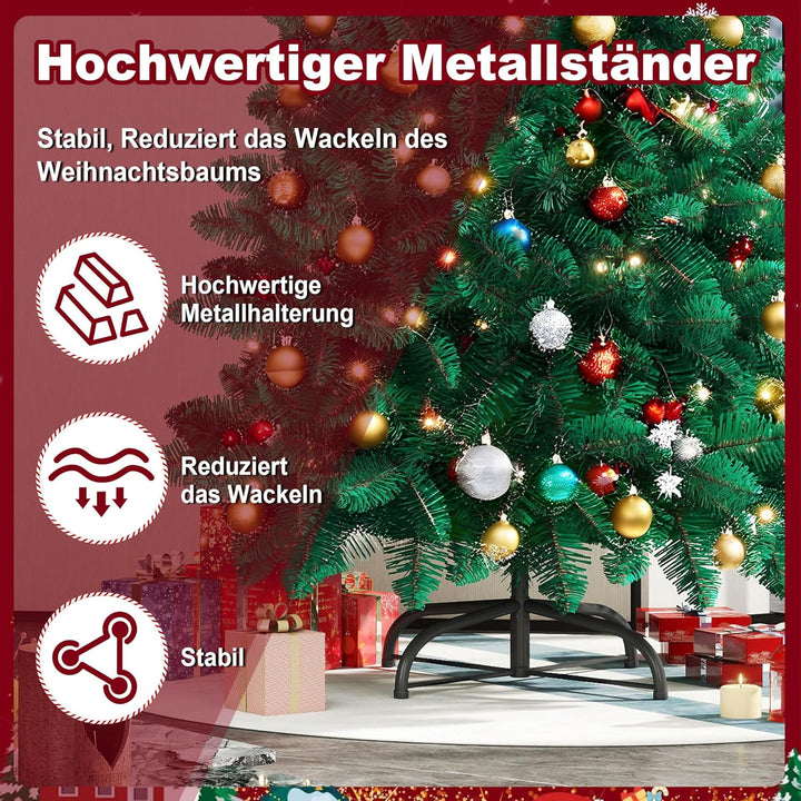 YRHome 150cm Grün PVC Künstlicher Weihnachtsbaum mit Beleuchtung - 180 Leuchten LED Christbaum Tanne