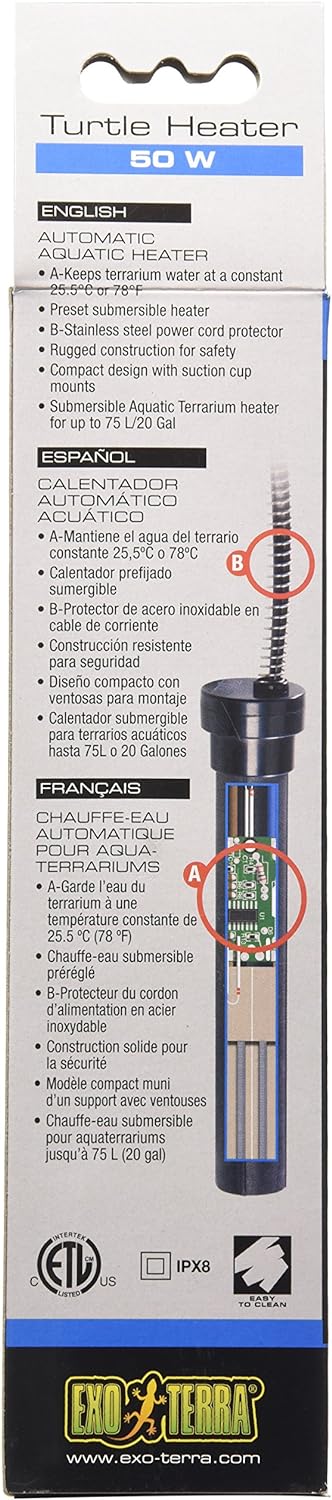 Exo Terra Turtle Heater, automatischer Wasserheizer, 25 Grad Wassertemperatur, für bis zu 75L, tauch
