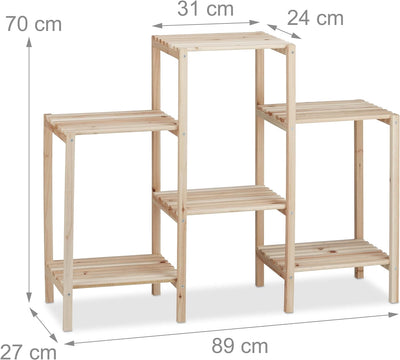 Relaxdays Pflanzenregal Holz, für Innen, stabil, rustikal, rostfrei, massiv, Blumenregal, HxBxT: 70
