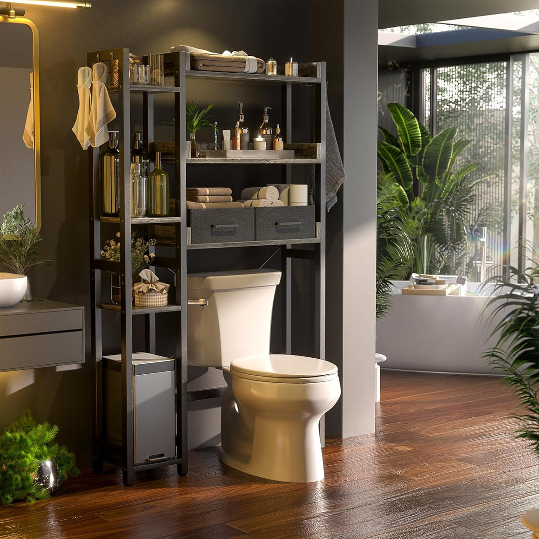 Waschmaschinenregal mit 2 Schubladen – 7-stöckiger Toilettenregal mit verstellbarem Regal, Toiletten