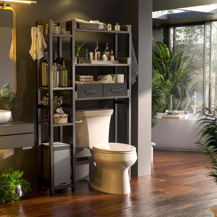 Waschmaschinenregal mit 2 Schubladen – 7-stöckiger Toilettenregal mit verstellbarem Regal, Toiletten