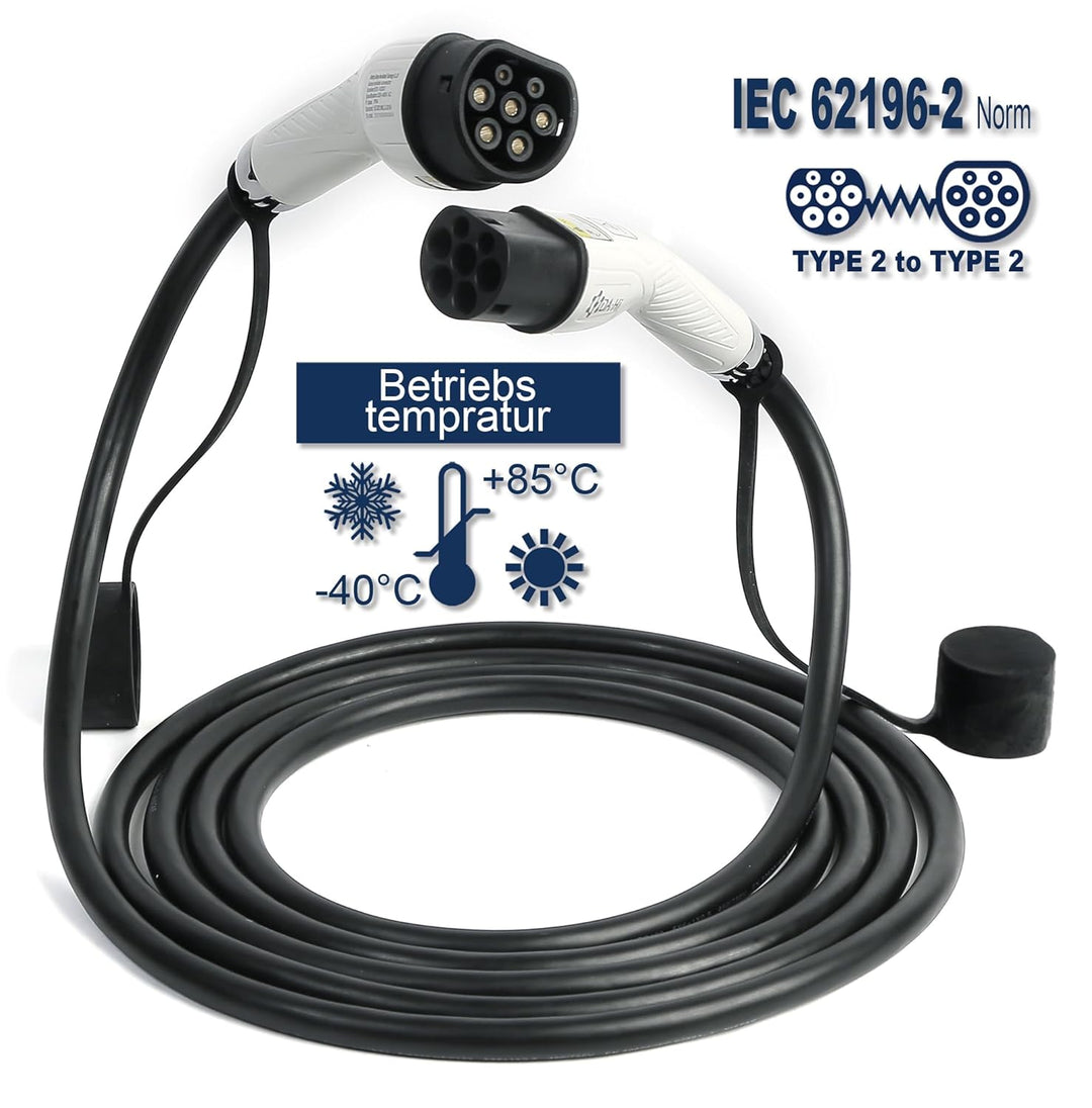 EV Ladekabel Typ 2 22KW 7m 32A 3 phasig für Elektroauto und PHEV kompatibel mit ZOE Model 3/S/X/Y e-