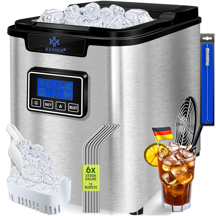 KESSER® Eiswürfelbereiter | Eiswürfelmaschine Edelstahl | 150W Ice Maker | 12 kg 24 h | 3 Würfelgrös