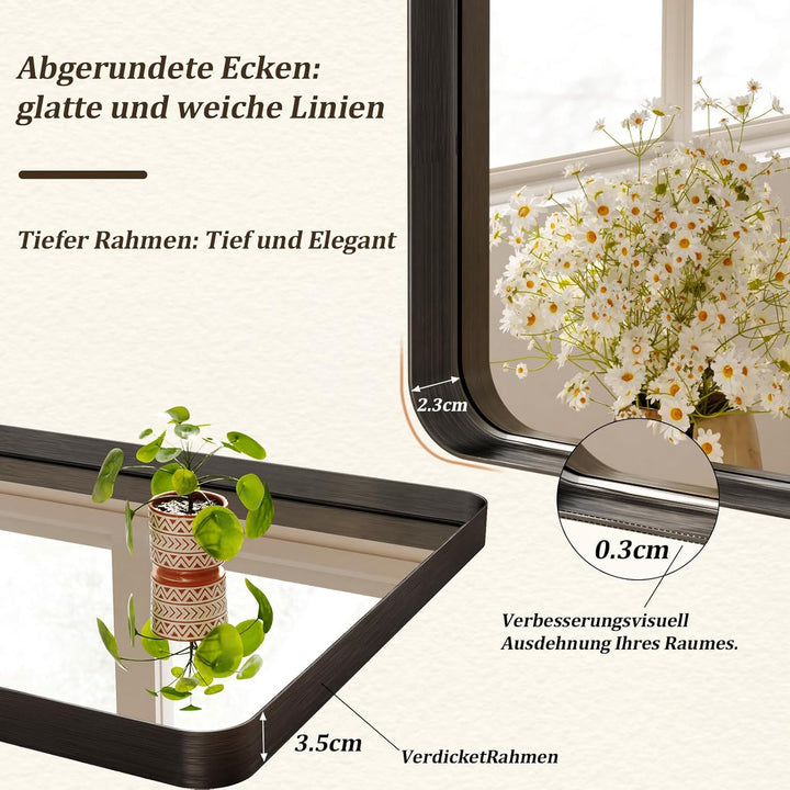 Koonmi Tiefer Rahmen Wandspiegel, 75 x 55 cm Luxus High-End Rechteckiger Badezimmerspiegel, Filetier