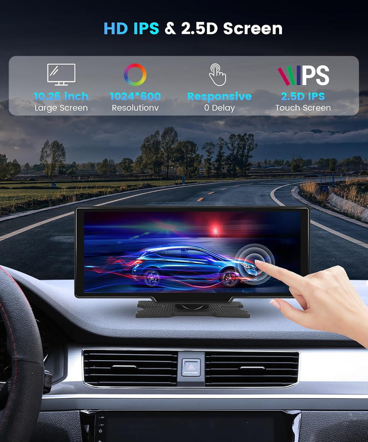 10,26-Zoll CarPlay Android Auto Autoradio, IPS-Touchscreen-Digitalempfänger fürs Auto mit Bluetooth,