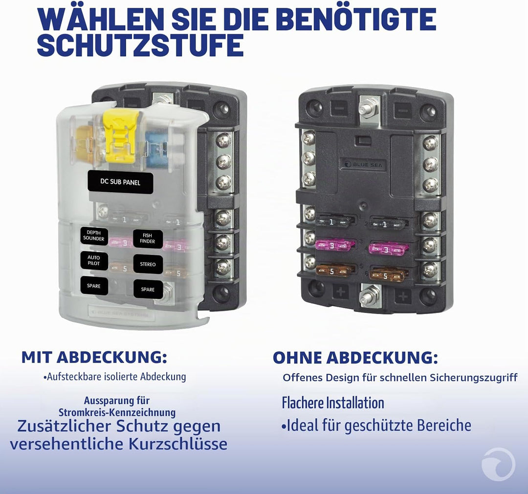 Blue Sea Systems ST Flachsicherungsblock 6 Schaltkreise, mit Abdeckung und Negativ, 6 Schaltkreise,