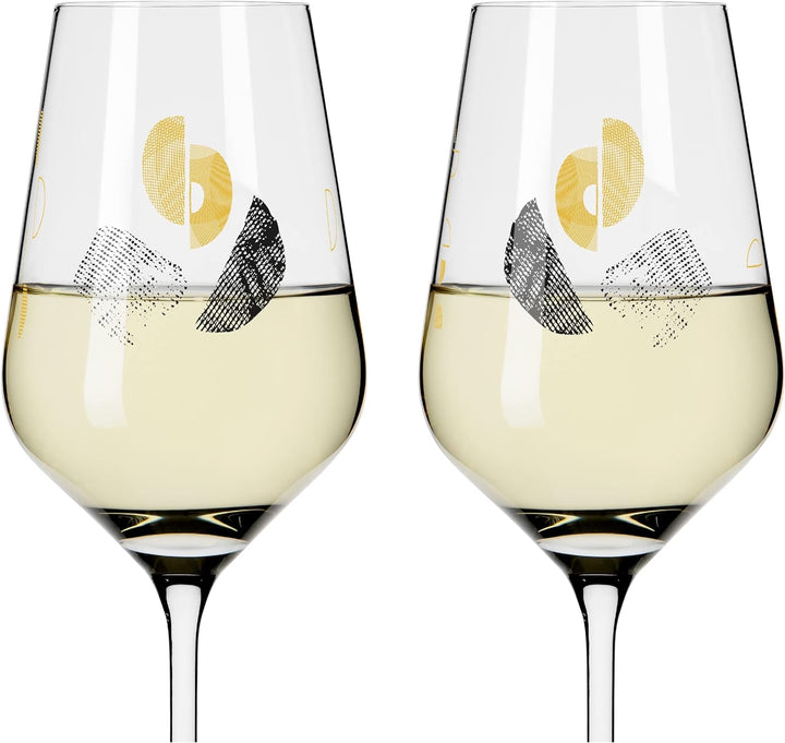 RITZENHOFF 3411002 Weissweinglas 400 ml - Serie Sagengold Nr. 2 – 2er Set mit Traubenmotiv, Echt-Gol