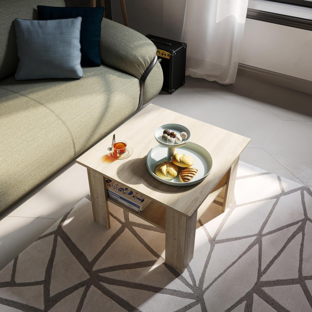 KOMTO Couchtisch Sonoma Eiche Vienna - Wohnzimmertisch Modern Couchtisch Holz Beistelltisch 60x60 Co