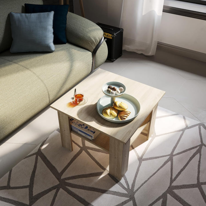 KOMTO Couchtisch Sonoma Eiche Vienna - Wohnzimmertisch Modern Couchtisch Holz Beistelltisch 60x60 Co