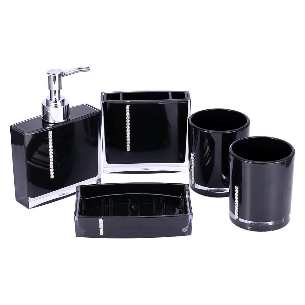 Yosoo 5er Set erstklassig (hochwertiges Acryl) Bad Lotion Set Flaschen Zahnbürstenhalter Zahnputzbec
