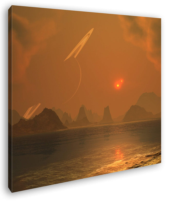 deyoli chaotische Landschaft mit Saturn am Himmel Format: 60x60 als Leinwandbild, Motiv fertig gerah