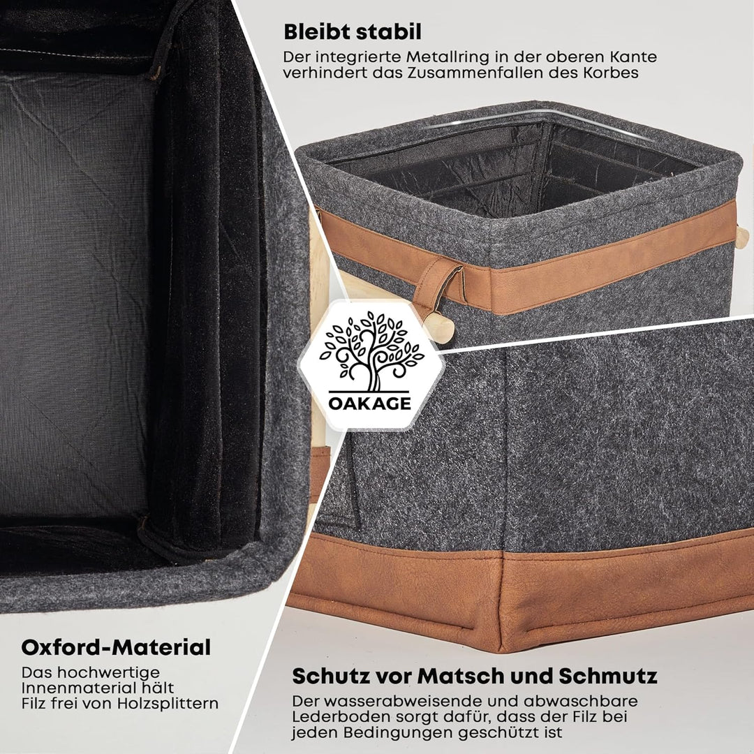 OAKAGE® Holzkorb für Kaminholz Gross [Schmutzabweisendes Innenfutter und Lederboden] Kaminholzkorb F