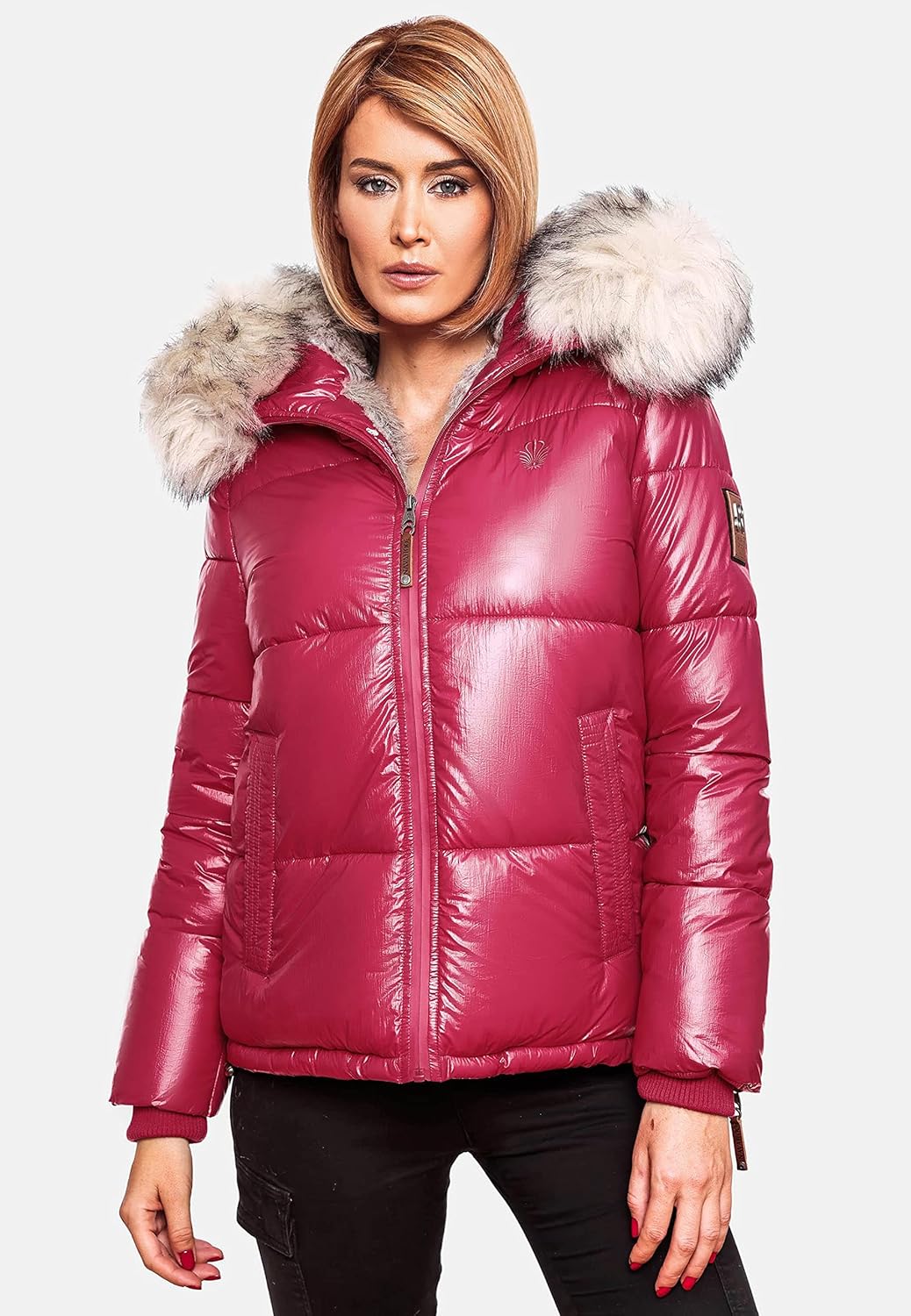 Navahoo Damen Winterjacke Steppjacke warm mit Kunstfellkapuze Tikunaa XS-XL XS Fuchsia, XS Fuchsia