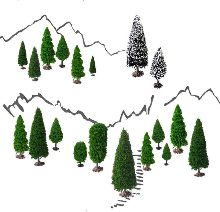 OrgMemory Modellbau Bäume, Mischwald Bäume, h0 Figuren, h0 Bäume, (19pcs, 5-15 cm), Tabletop Gelände