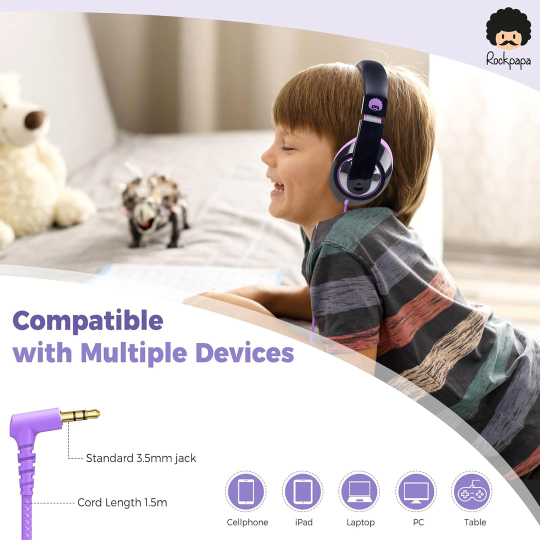 RockPapa Comfort Kinder Kopfhörer für Schule Jungen, Kopfhörer Kinder mit Kabel, Einstellbar, Stereo