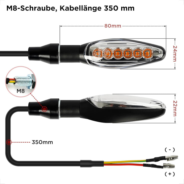 evermotor Universal 12V 4 Stück E32 LED Motorrad Laufeffekt Blinker Aluminiumschale mit schöner Ober