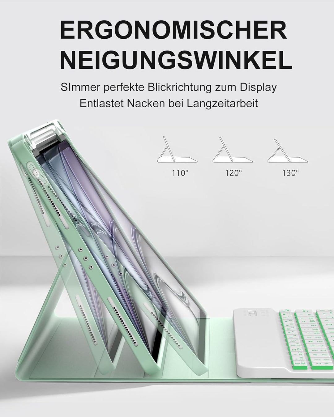 Für iPad Air 11 (2026/2025/2024) (M4/M3/M2) Hülle mit Keyboard, Beleuchtete Tastatur mit 7 Farben, B