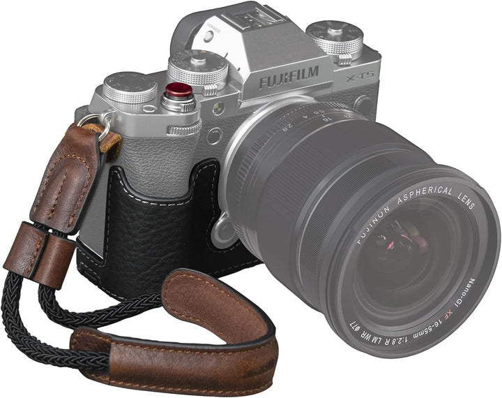 SMALLRIG X-T5 Half Case mit Handschlaufe und Auslöser, Kameratasche aus braunem Leder im Retro-Stil