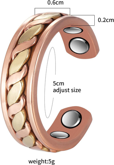 Magnetisches massives Kupfer-Schmuck-Set, Armbänder und Ringe, 8 und 4 Magnete, inklusive Geschenkbe