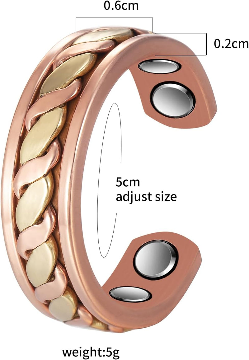 Magnetisches massives Kupfer-Schmuck-Set, Armbänder und Ringe, 8 und 4 Magnete, inklusive Geschenkbe