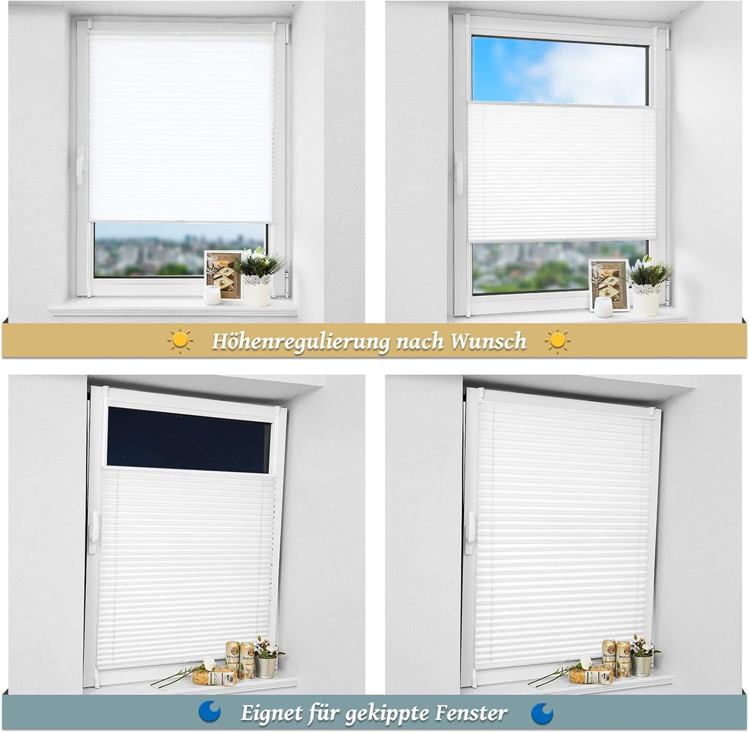 Plissee ohne Bohren Klemmfix 115x120cm(BxH) Weiss Jalousie Sonnenschutz Easyfix Faltrollo Lichtdurch