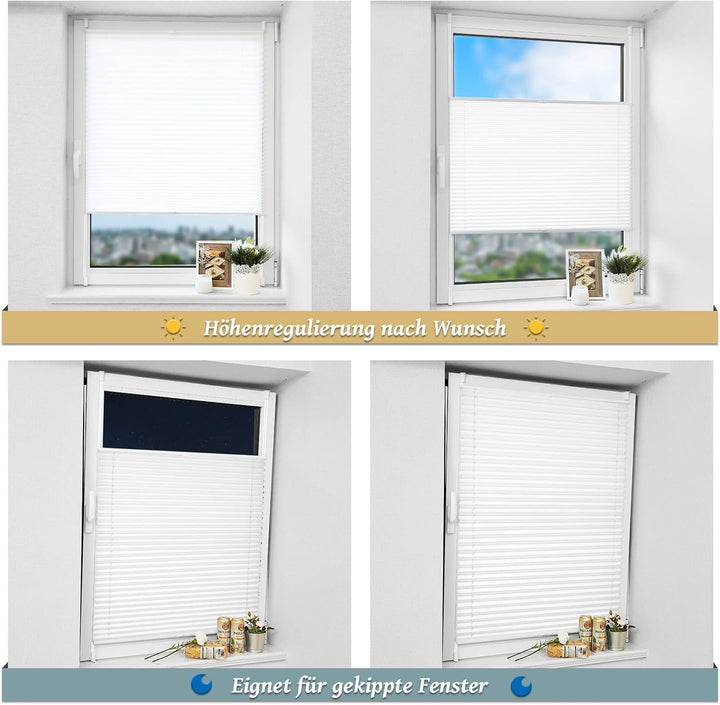 Plissee ohne Bohren Klemmfix 115x120cm(BxH) Weiss Jalousie Sonnenschutz Easyfix Faltrollo Lichtdurch