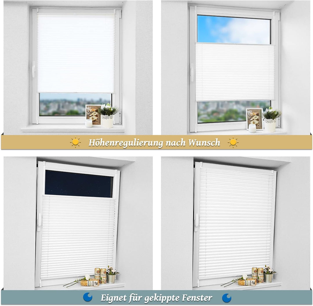 Plissee ohne Bohren Klemmfix 115x130cm(BxH) Weiss Jalousie Sonnenschutz Easyfix Faltrollo Lichtdurch